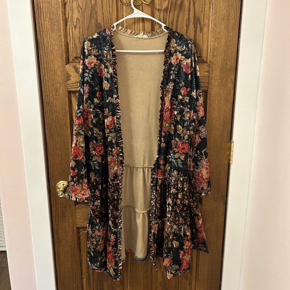 Easel Floral Velvet Multicolor Open Boho Women's Cardigan Medium - Picture 2 of 11